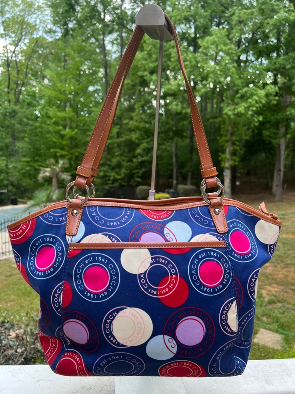 Coach 2010 Polka Dot Leah F14667Blue Multicolor Circle Print Shoulder Tote - Picture 7 of 17